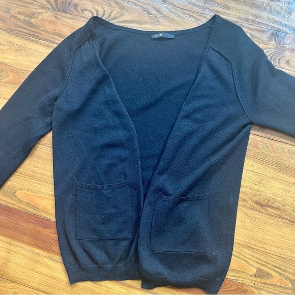 Maje Daminute Black Leather Patch Silk Blend Open Front Sweater Cardigan‎ in M - Picture 3 of 13